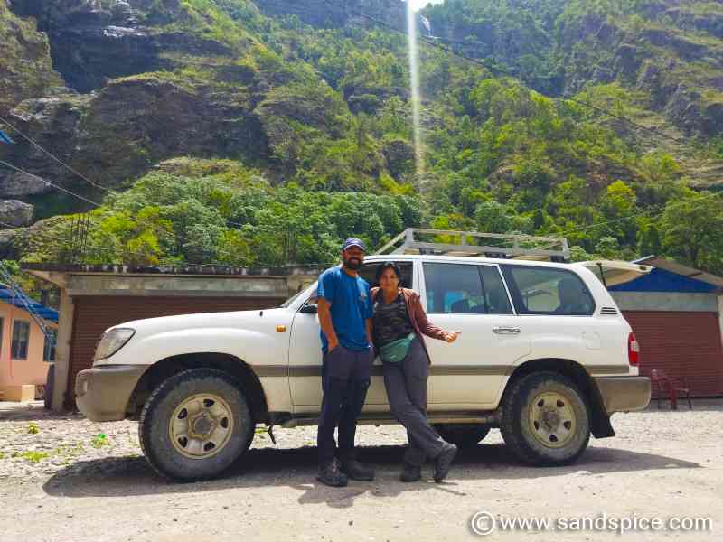Lena & Sudarshan in front of the jeep in Nepal